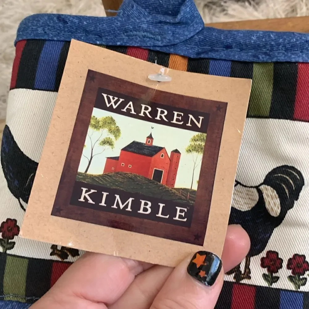 Vintage‎ Warren Kimble Folk Art Style Hen & Rooster Oven Mitt & Hot Pad